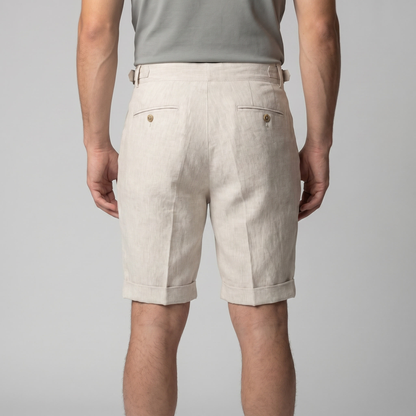 Men's Linen Classic Shorts with Adjustable Waist and Pleats