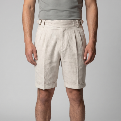 Men's Linen Classic Shorts with Adjustable Waist and Pleats