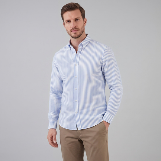 Men's Linen Vertical Stripe Dress Shirt