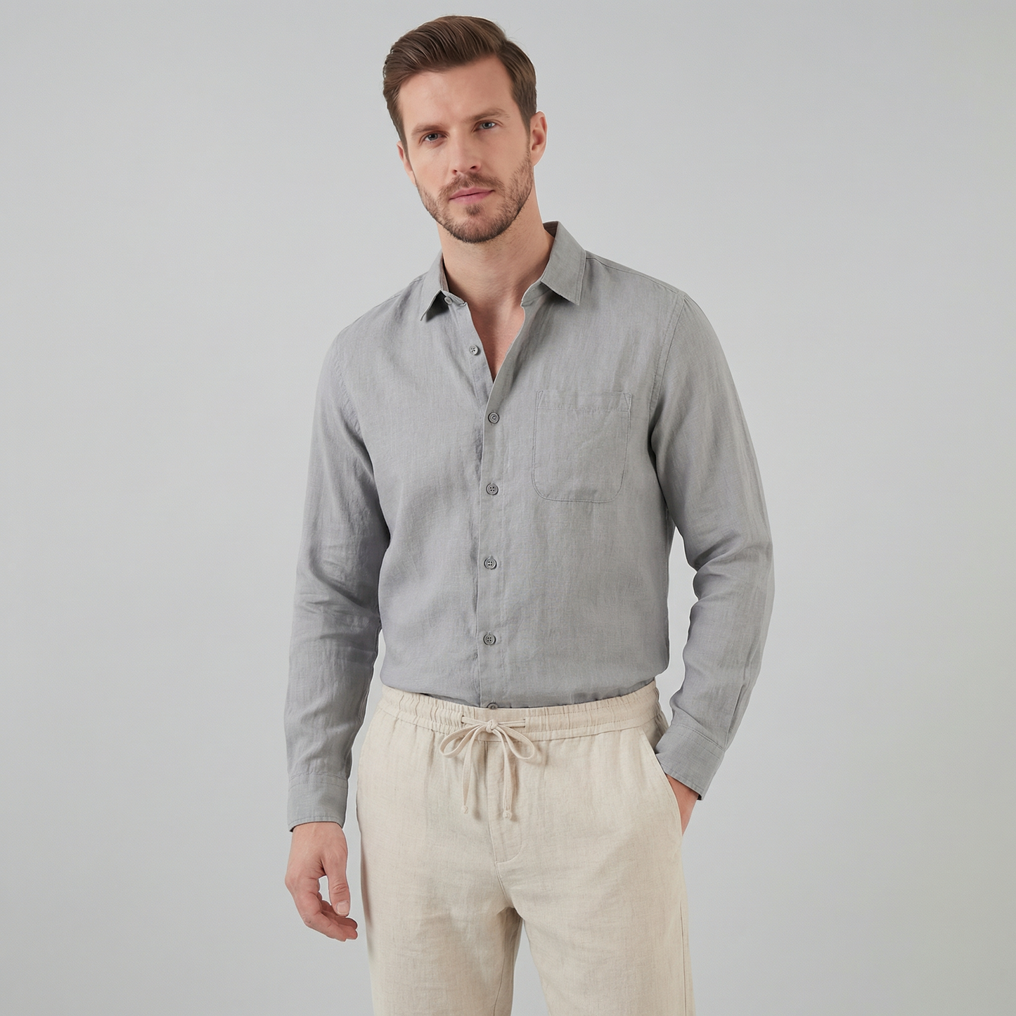 Men's Long Sleeve Linen Outfit Set