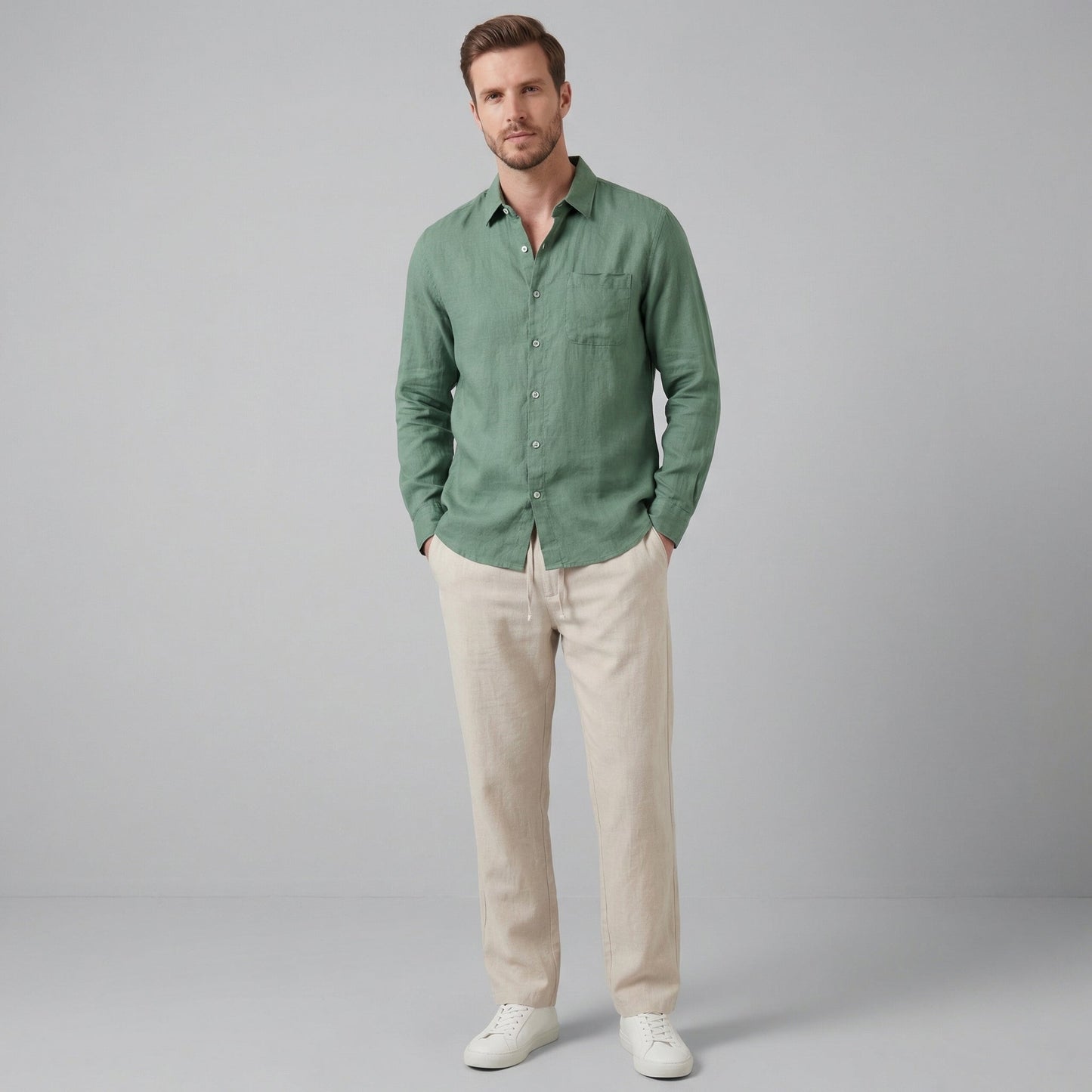 Men's Long Sleeve Linen Outfit Set