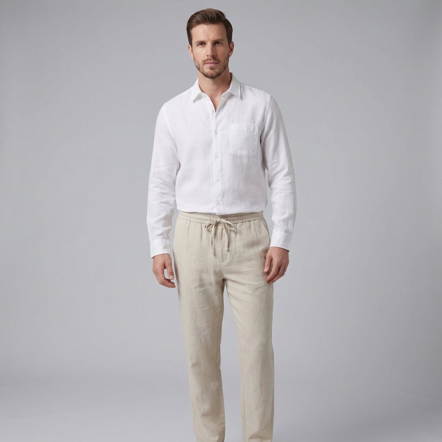 Men's Long Sleeve Linen Outfit Set