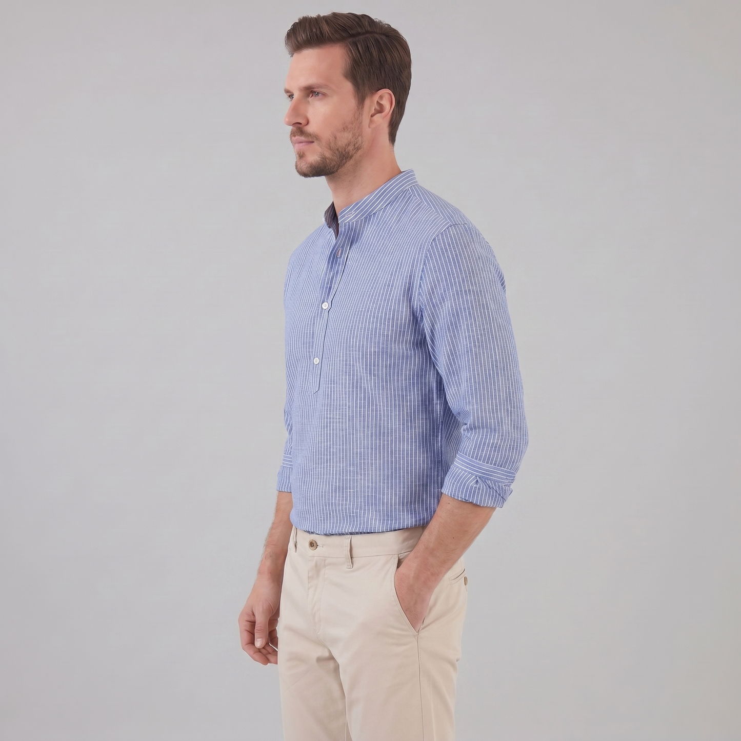 Men's Long Sleeve Striped Henley Shirt