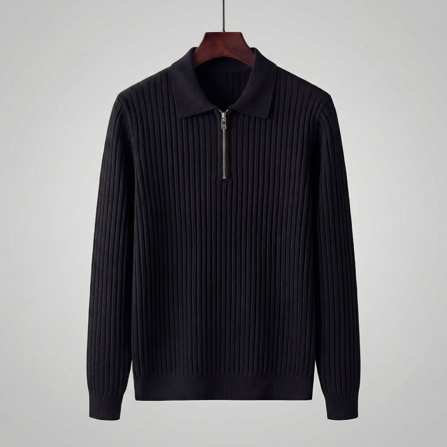 Men's Long Sleeved Zipper Polo Sweater