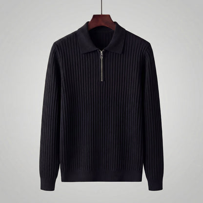 Men's Long Sleeved Zipper Polo Sweater
