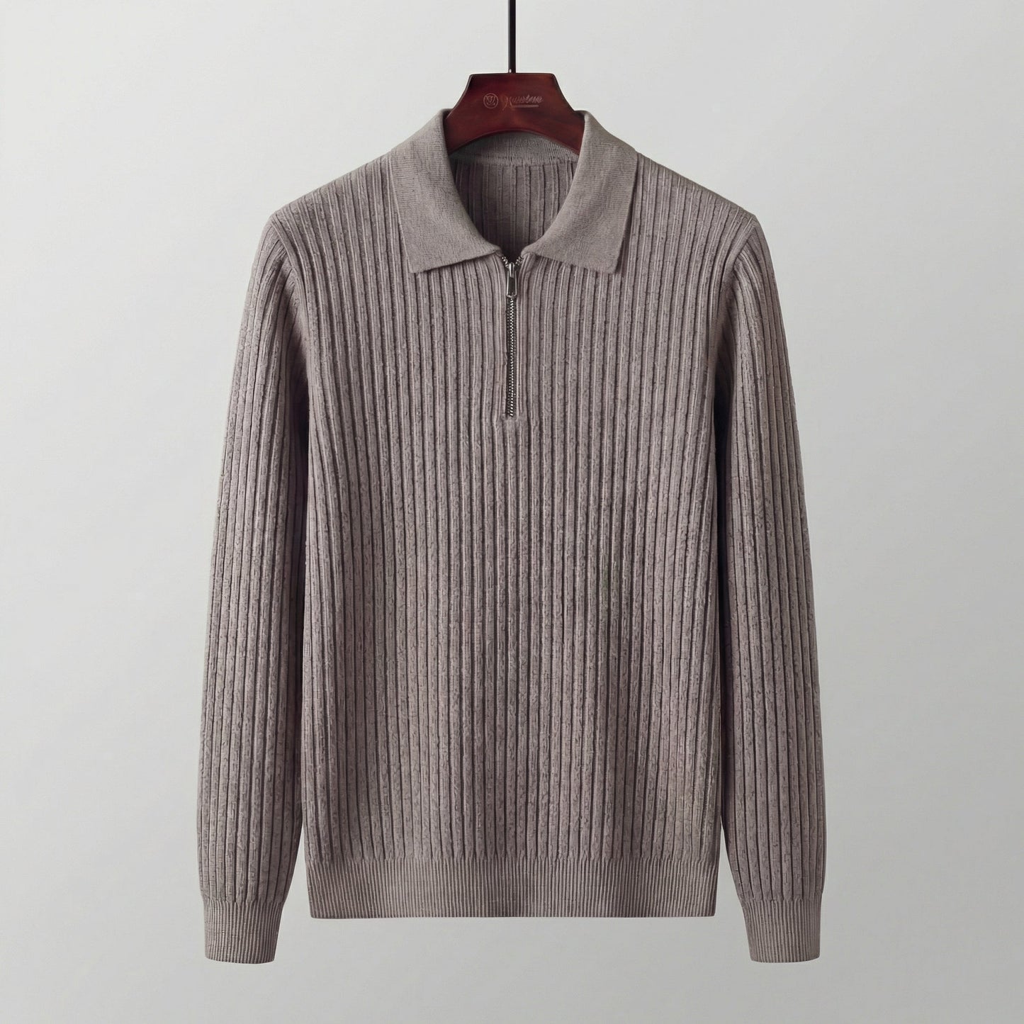 Men's Long Sleeved Zipper Polo Sweater