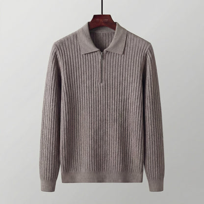 Men's Long Sleeved Zipper Polo Sweater