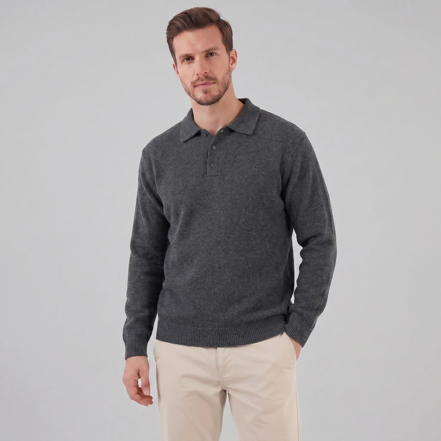 Men's Polo Collar Knit Sweater