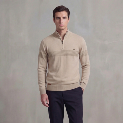 Men's Quarter Zip Sweater with Stripe Detail