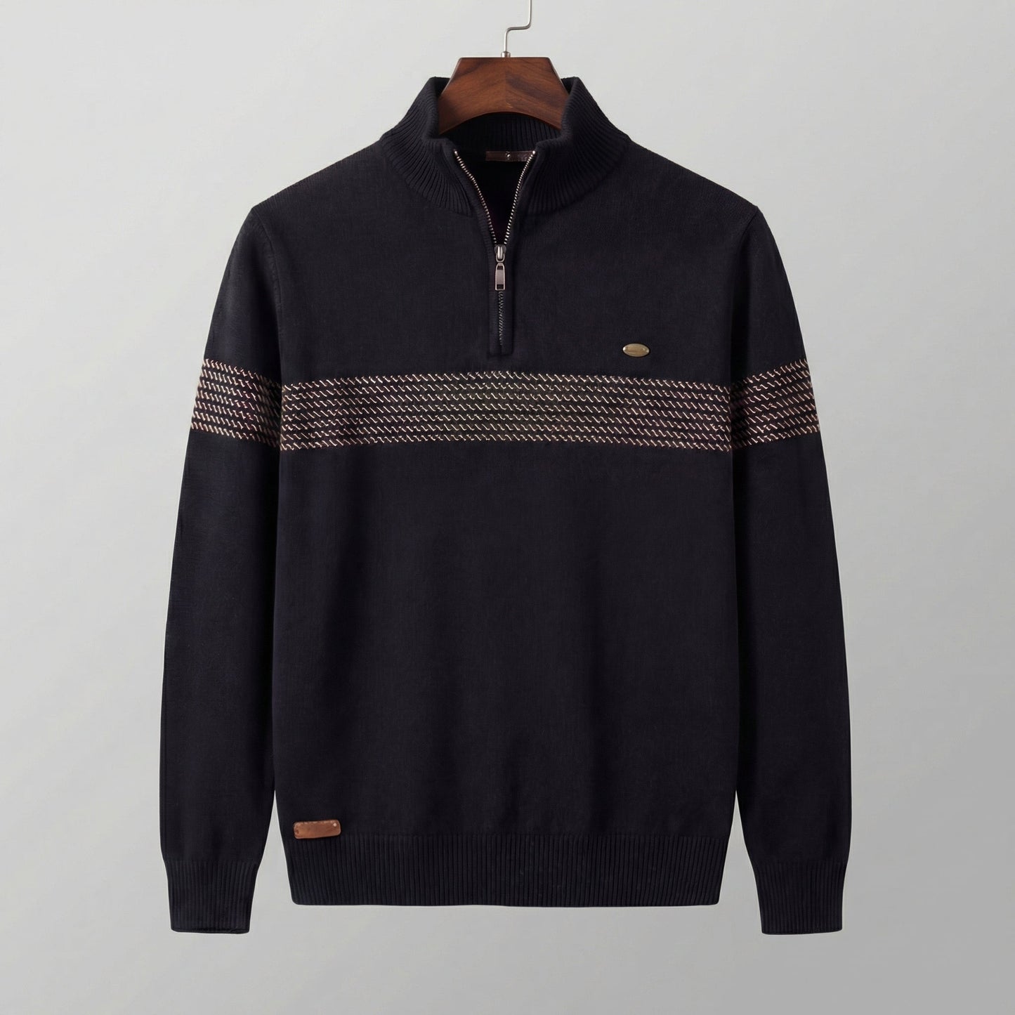 Men's Quarter Zip Sweater with Stripe Detail