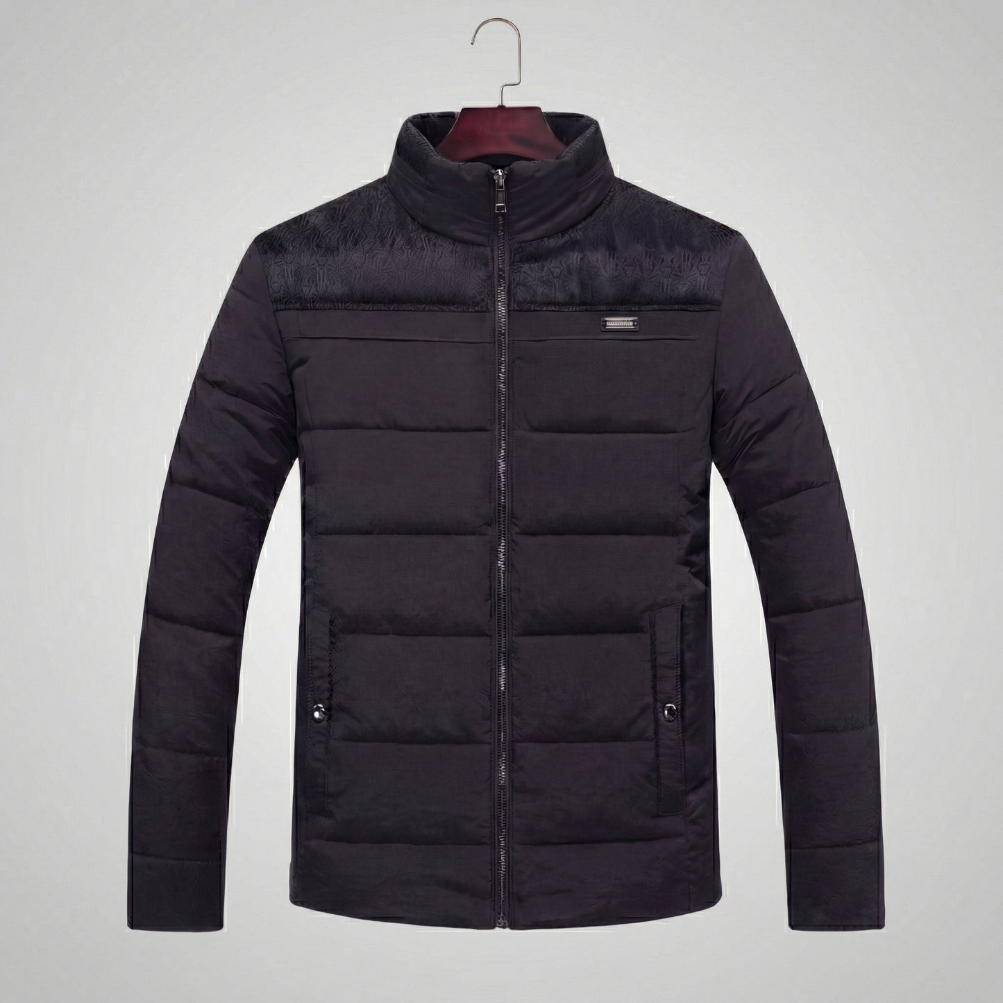 Men's Quilted Fleece Jacket with Stand-Up Collar