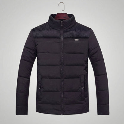 Men's Quilted Fleece Jacket with Stand-Up Collar