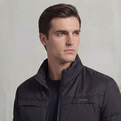 Men's Quilted Fleece Jacket with Stand-Up Collar