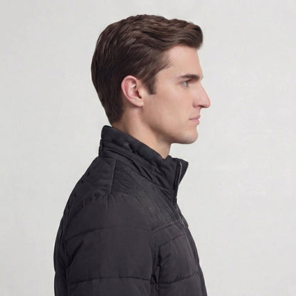 Men's Quilted Fleece Jacket with Stand-Up Collar