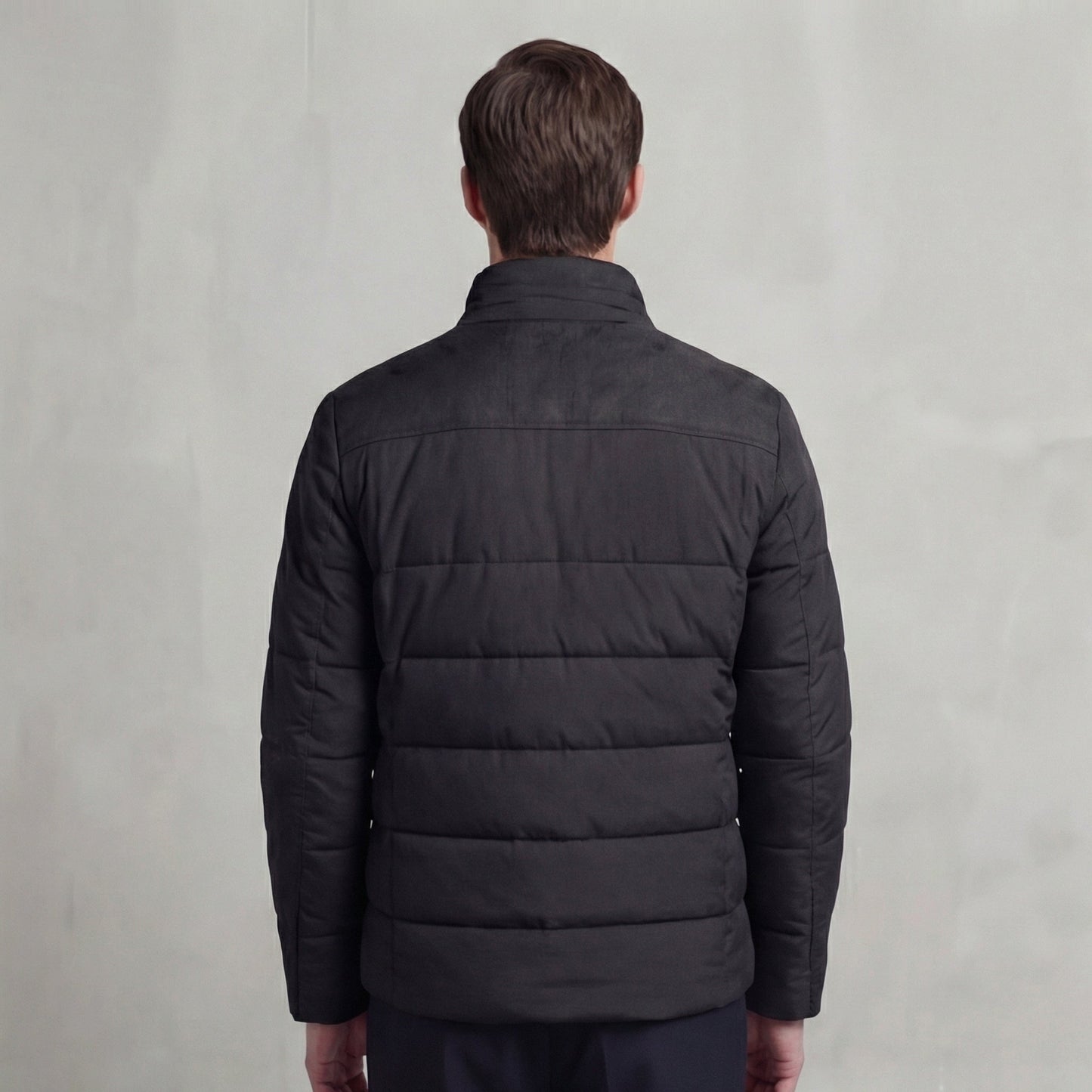Men's Quilted Fleece Jacket with Stand-Up Collar