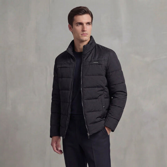 Men's Quilted Fleece Jacket with Stand-Up Collar