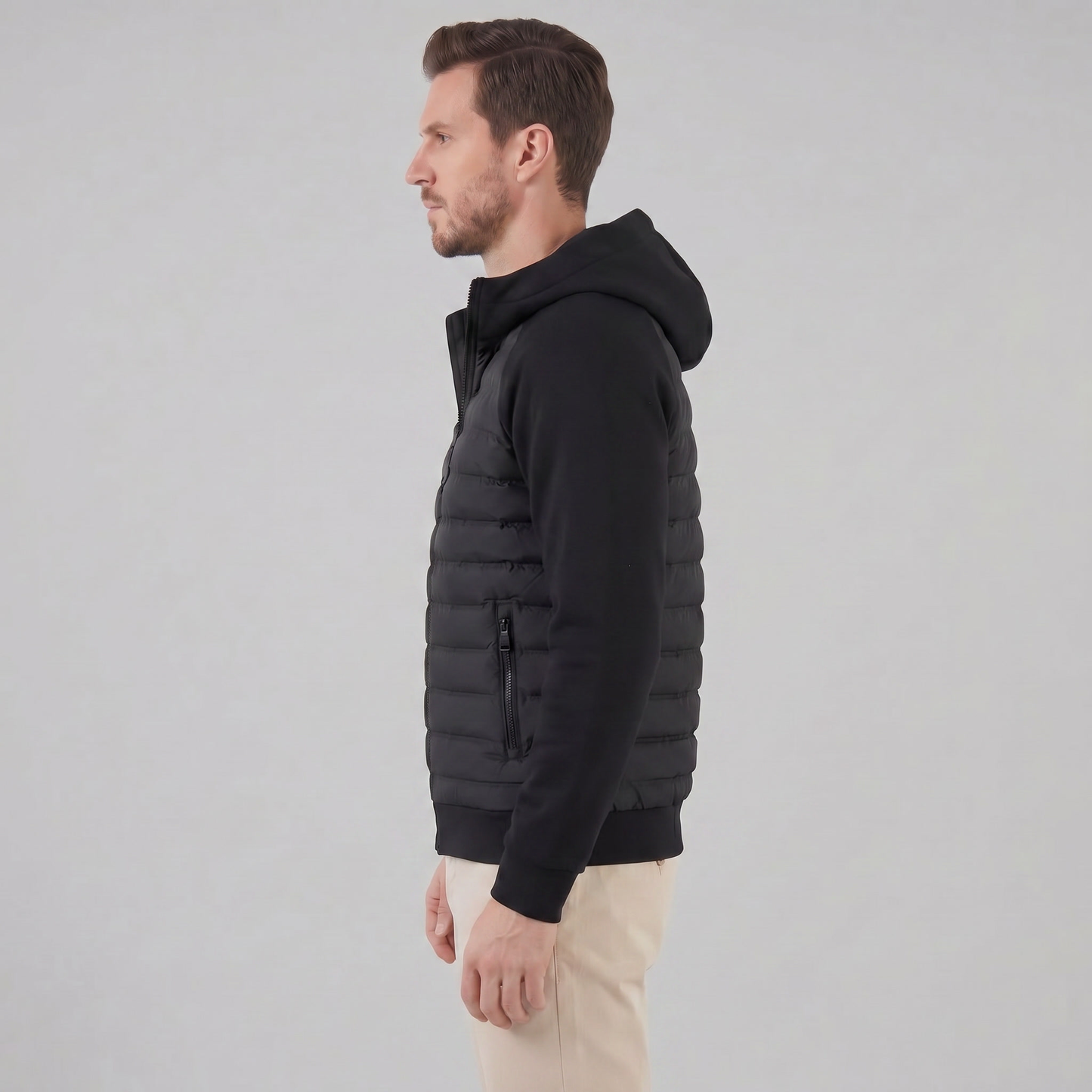 Men's Quilted Hybrid Hooded Jacket
