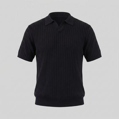 Men's Rib-Knit Polo Shirt with Short Sleeves