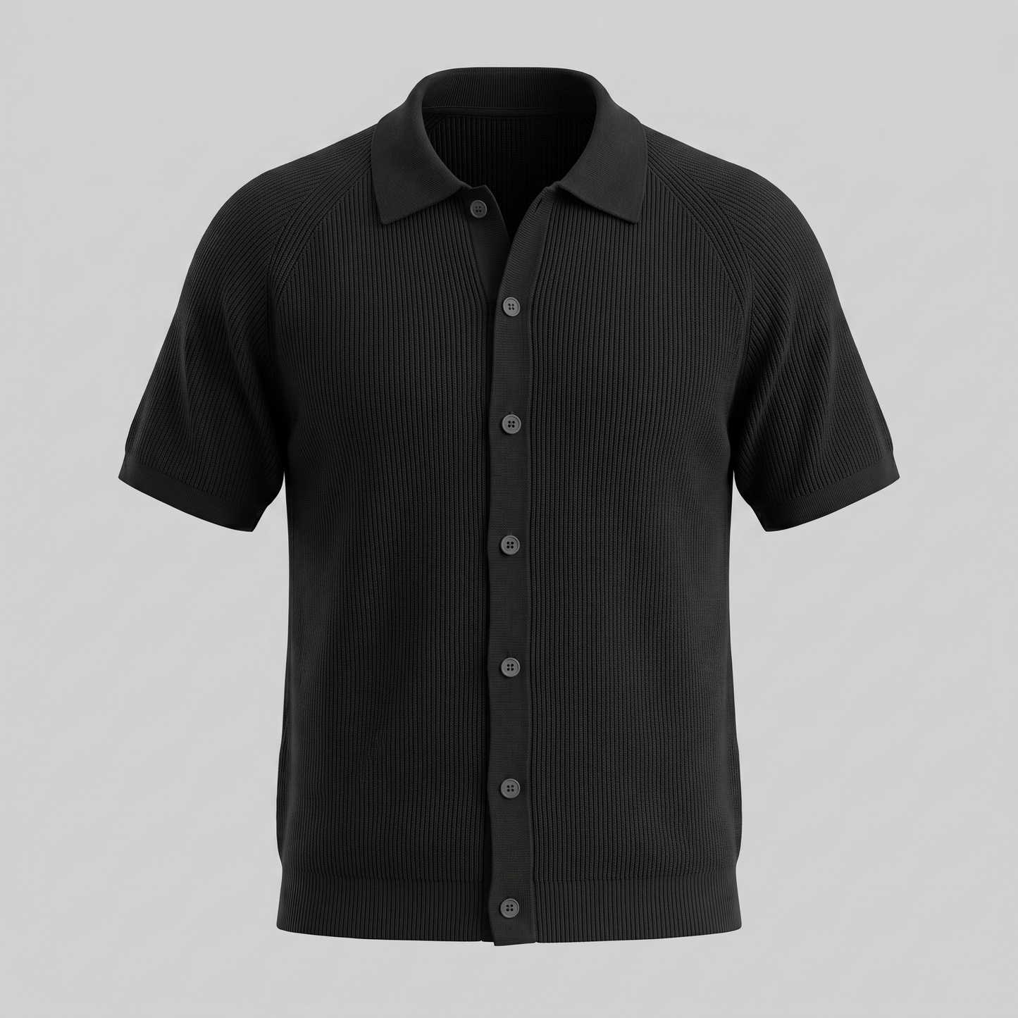 Men's Ribbed Knit Button-Through Polo