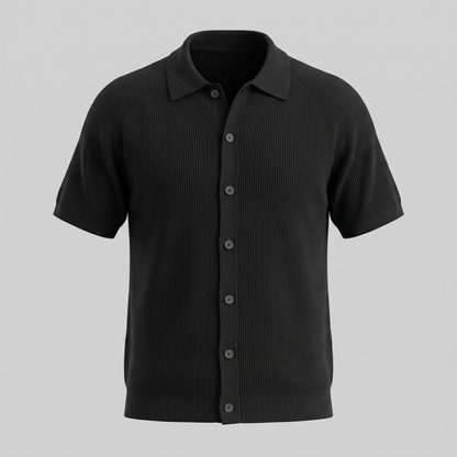 Men's Ribbed Knit Button-Through Polo