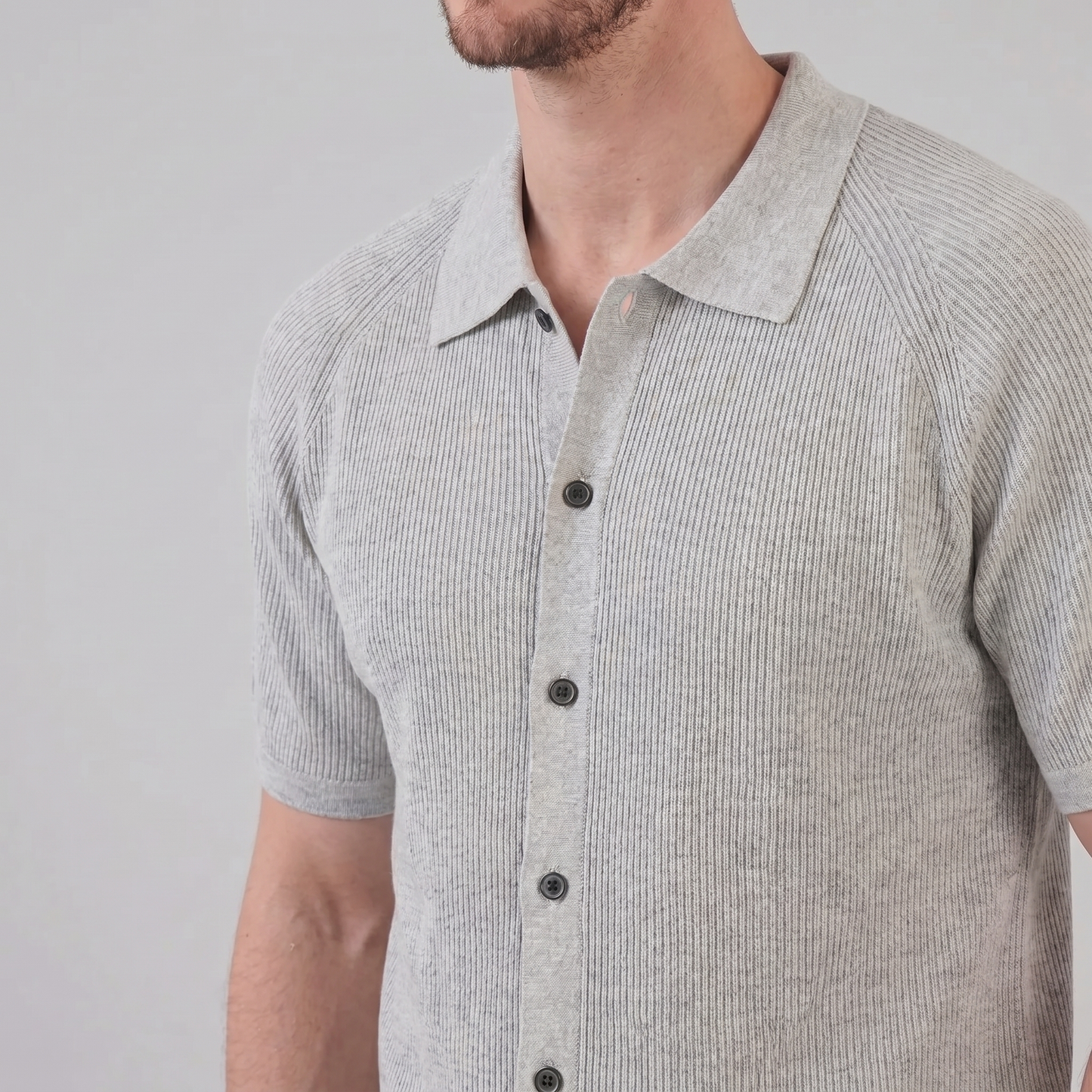 Men's Ribbed Knit Button-Through Polo