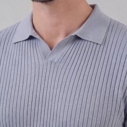 Men’s Ribbed Knit Short Sleeve Polo Shirt