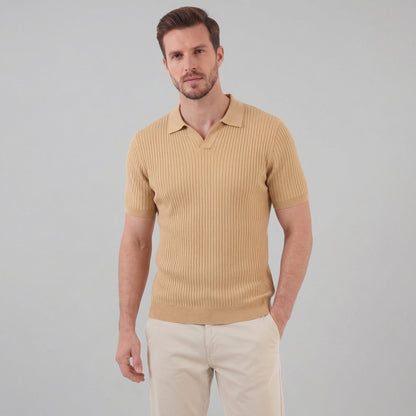Men’s Ribbed Knit Short Sleeve Polo Shirt