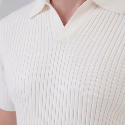 Men’s Ribbed Knit Short Sleeve Polo Shirt