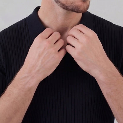 Men’s Ribbed Knit Short Sleeve Polo Shirt