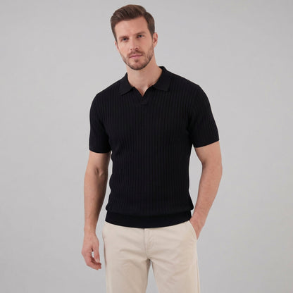 Men's Ribbed Short Sleeve V-Neck Polo
