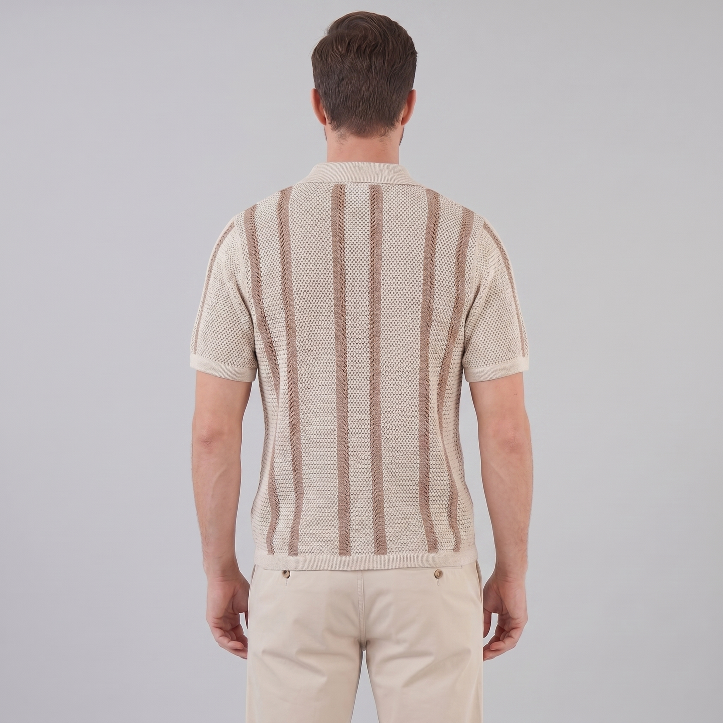 Men's Striped Crochet Knit Shirt