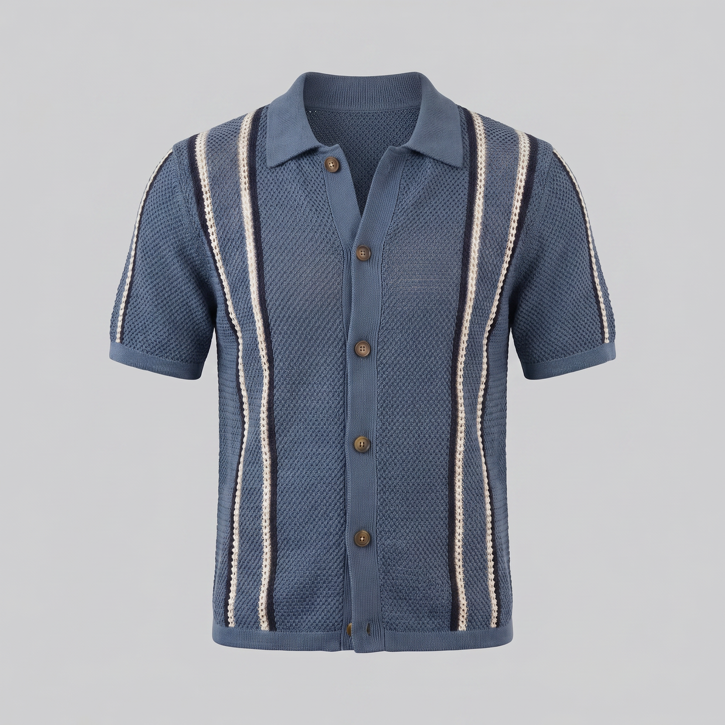 Men's Striped Crochet Knit Shirt