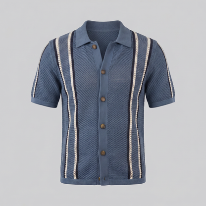 Men's Striped Crochet Knit Shirt