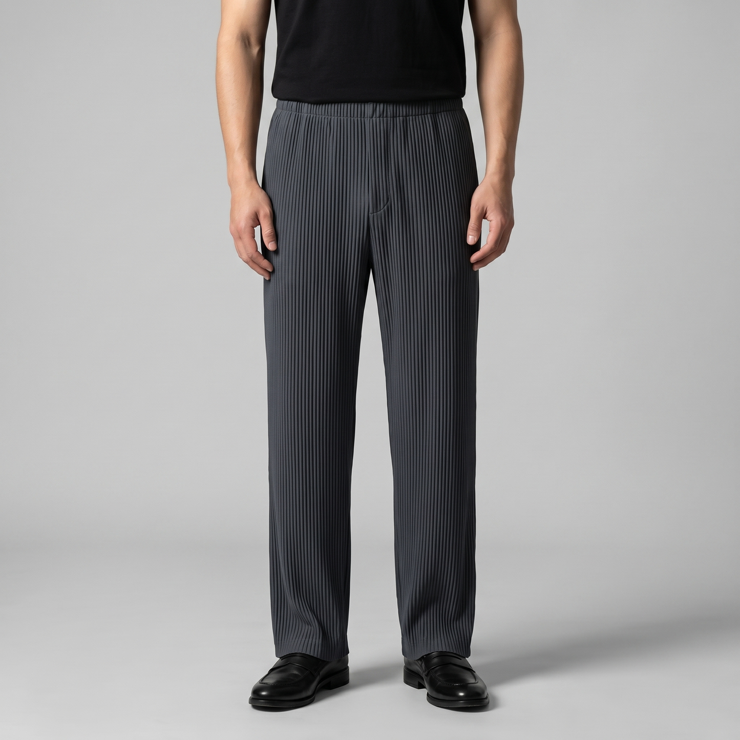 Men's Striped Trousers with Drawstring Elastic Waistband