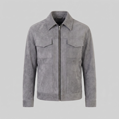 Men's Suede Jacket with Zip-Collar