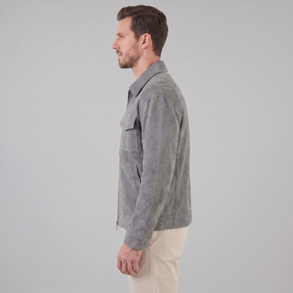 Men's Suede Jacket with Zip-Collar