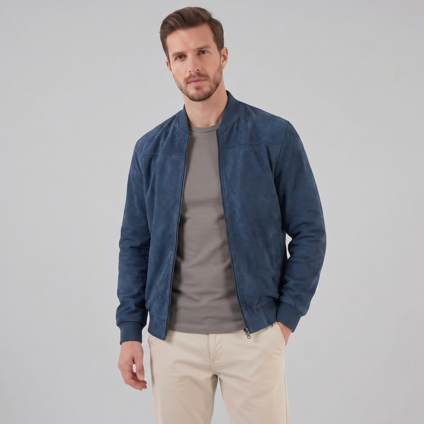 Men's Suede-Touch Bomber Jacket