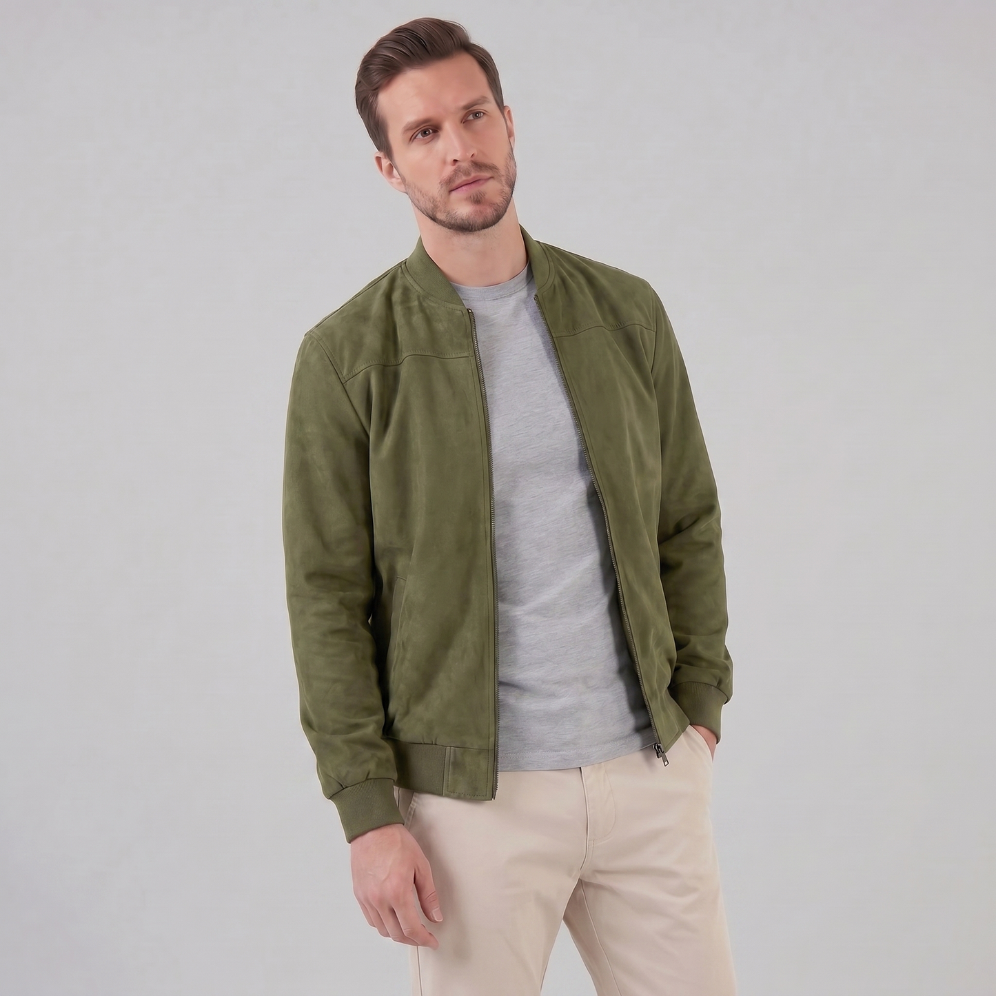 Men's Suede-Touch Bomber Jacket