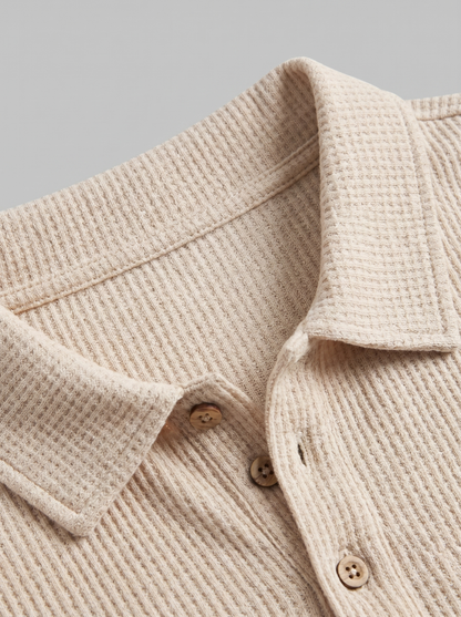 Men's Textured Knit Two Piece Set with Polo and Shorts