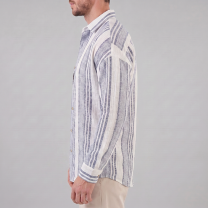 Men's Textured Stripe Button-Up Summer Shirt