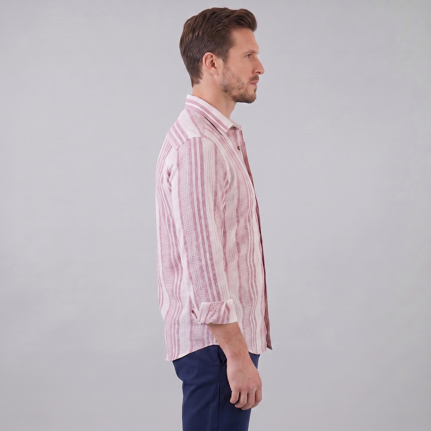 Men's Textured Stripe Button-Up Summer Shirt