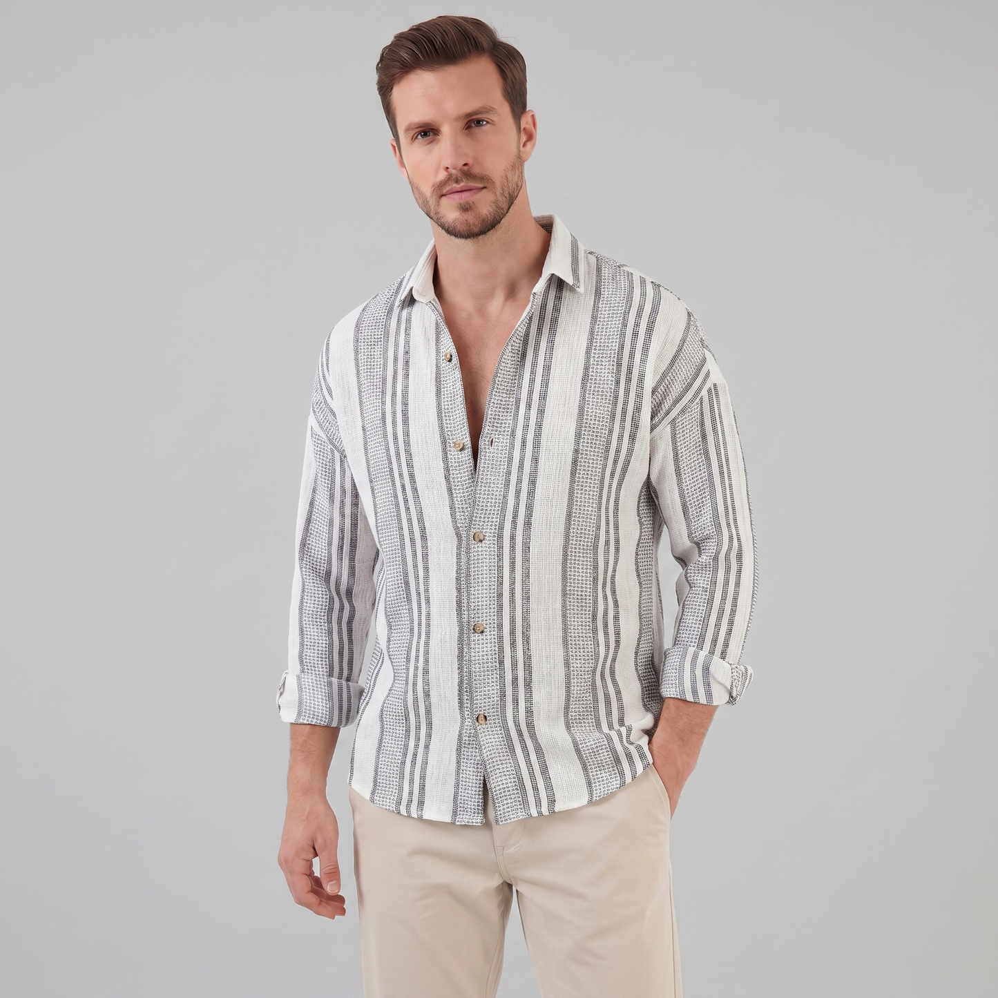Men's Textured Stripe Button-Up Summer Shirt