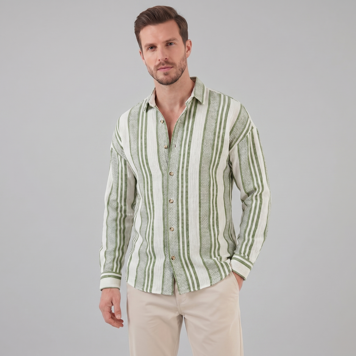 Men's Textured Stripe Button-Up Summer Shirt