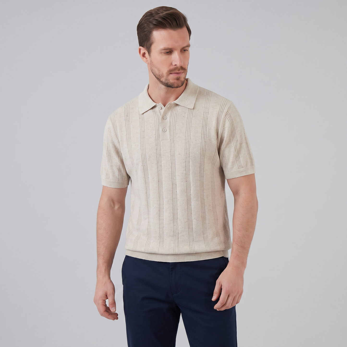 Men's Vertical Stripe Knit Polo