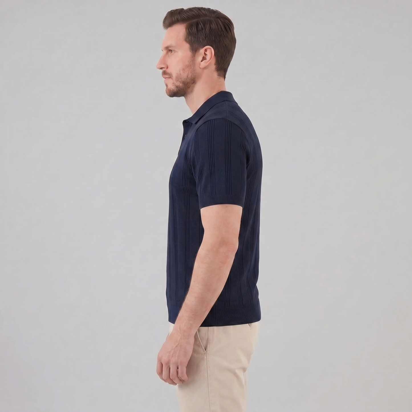 Men's Vertical Stripe Knit Polo