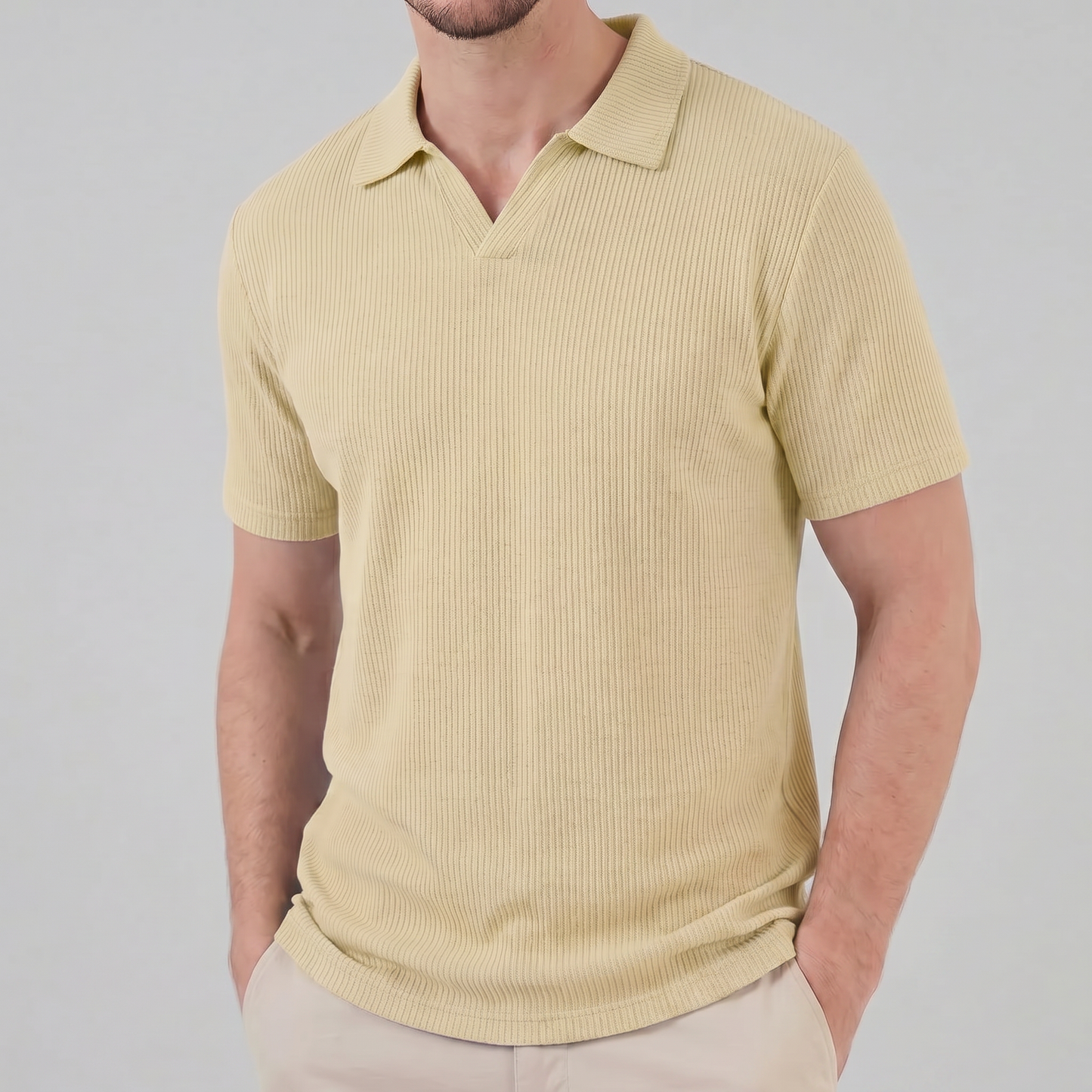 Men's Waffle Knit Open Collar Polo