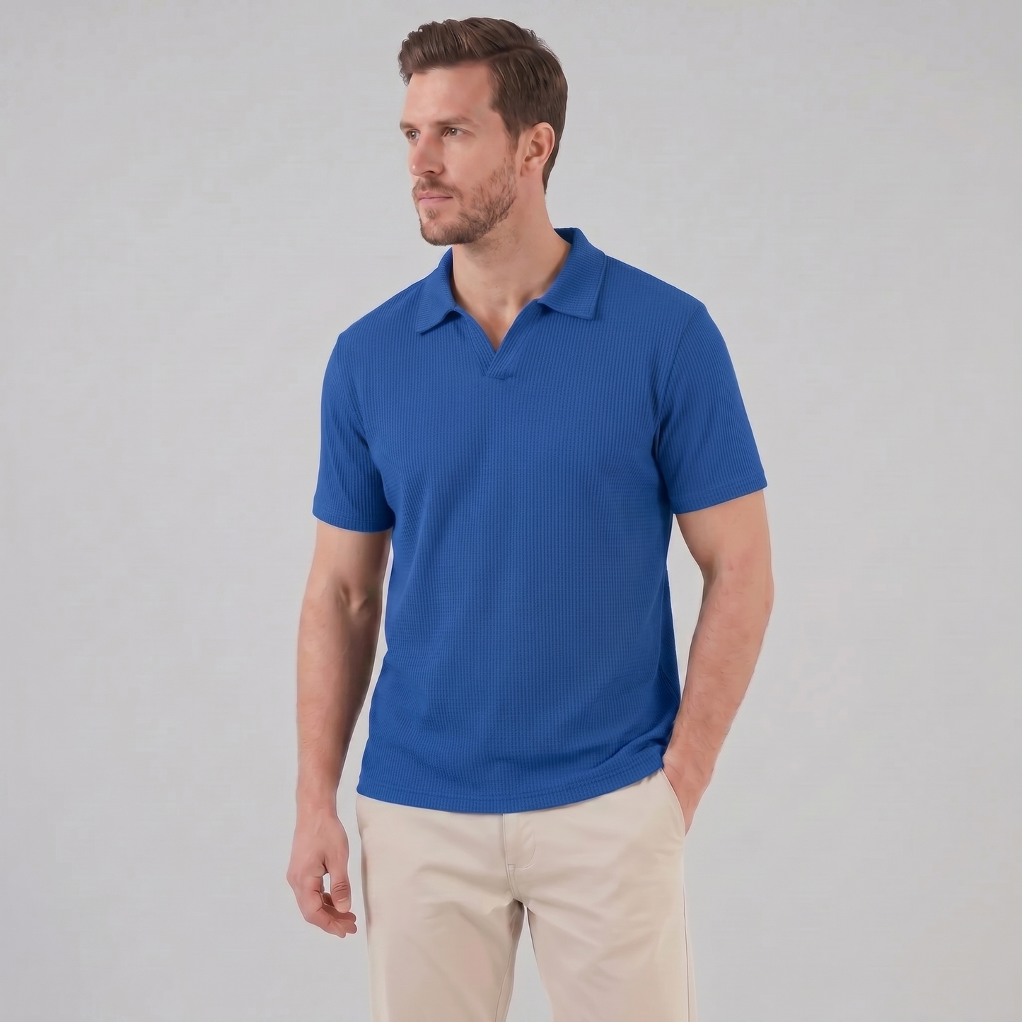 Men's Waffle Knit Open Collar Polo