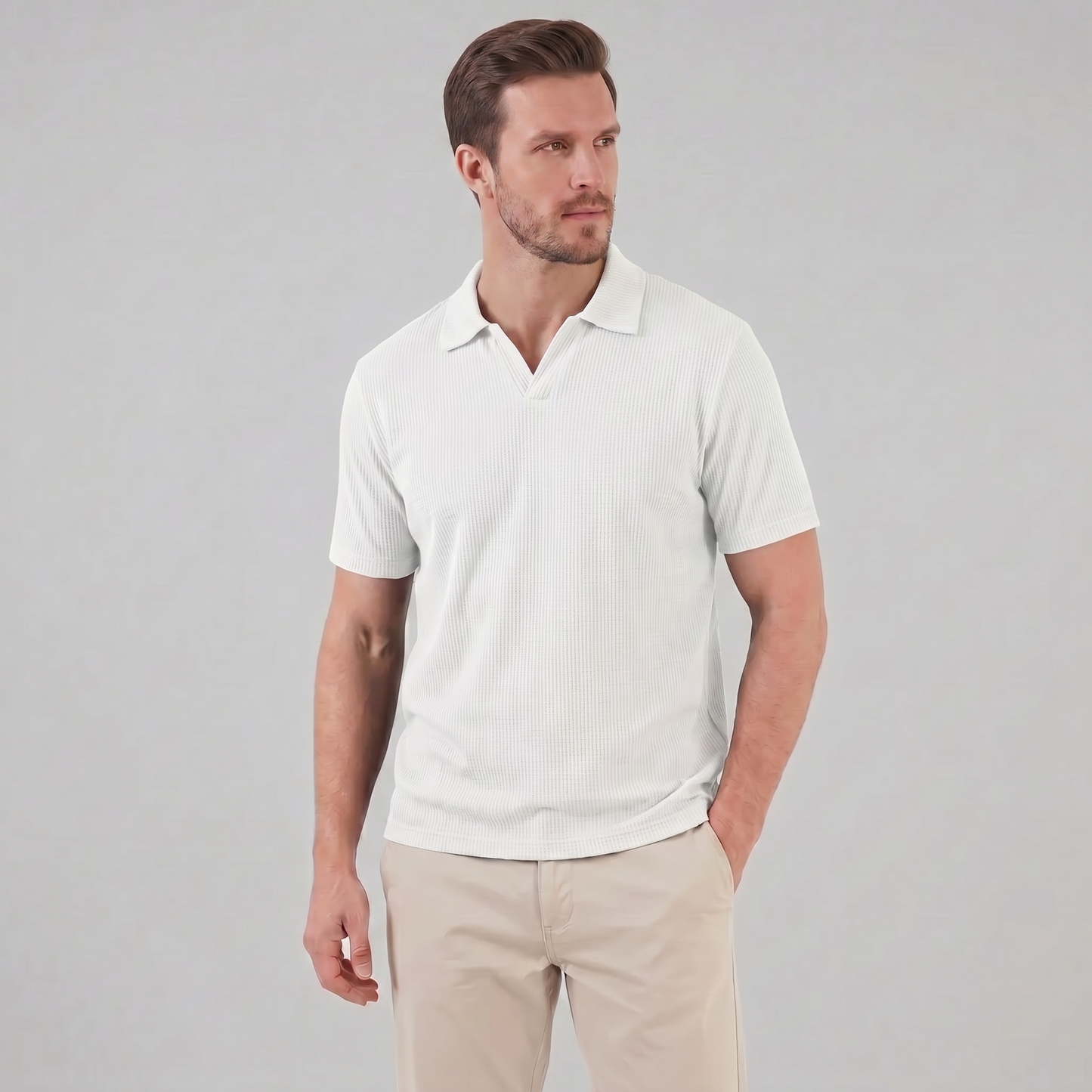 Men's Waffle Knit Open Collar Polo
