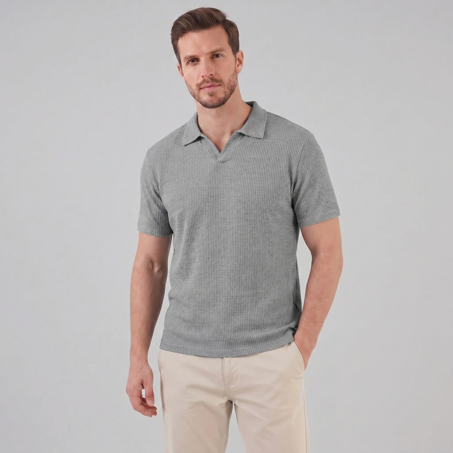 Men's Waffle Knit Open Collar Polo