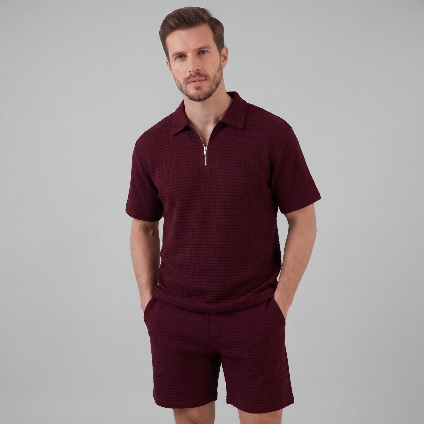 Men's Waffle Knit Short Outfit Summer Set